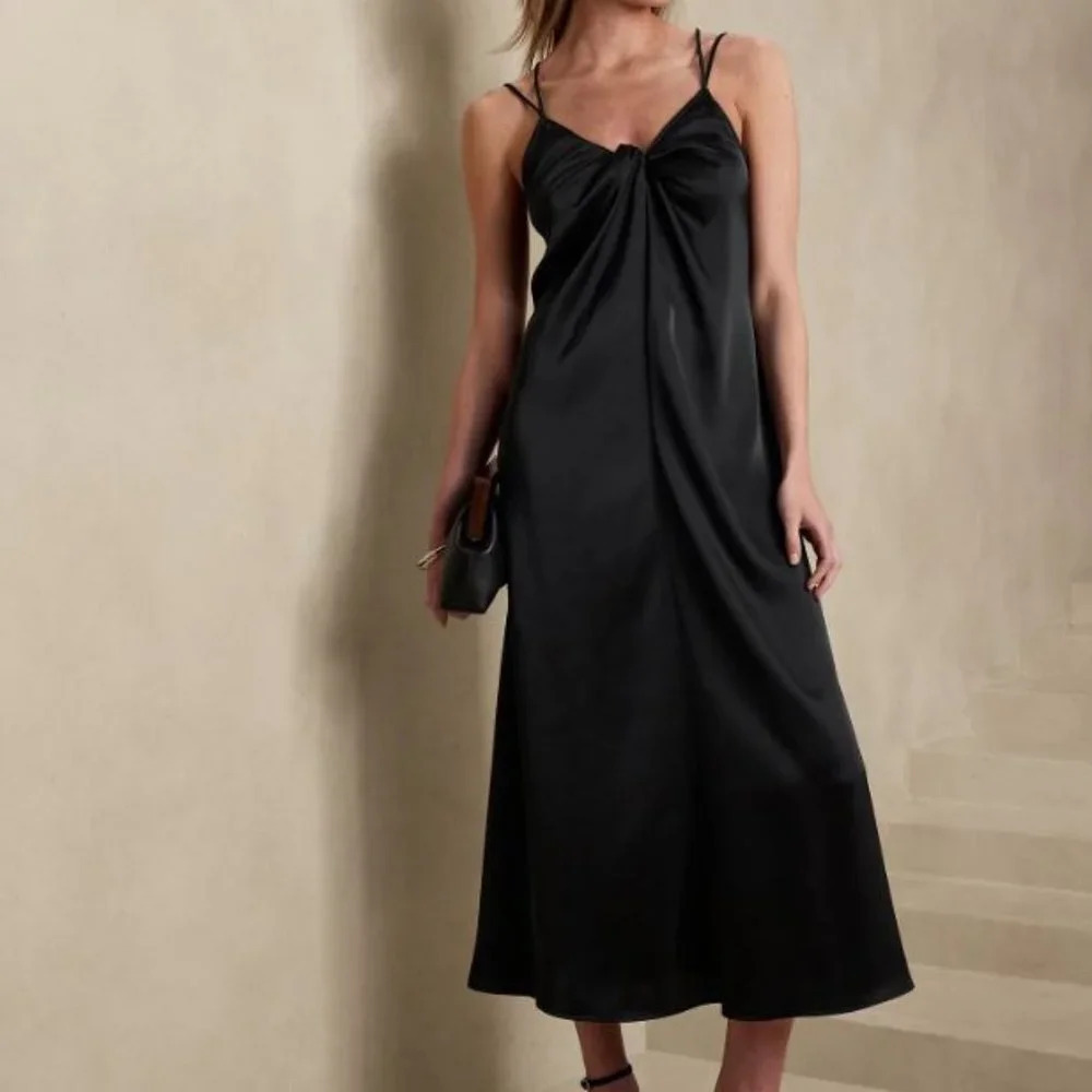 NWT Banana Republic Twist Front Maxi Slip Dress‎ Black Womens Size XS
